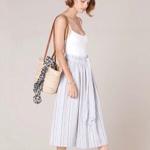 Sessun Lluca Sky Skirt Blue Striped Cotton Midi Skirt with Belt Size 36 EU